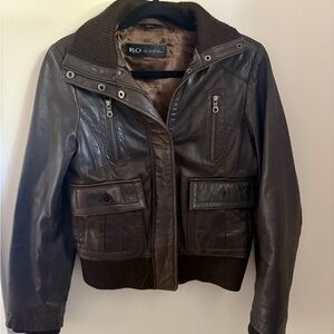 Vintage Brown Leather Bomber Jacket